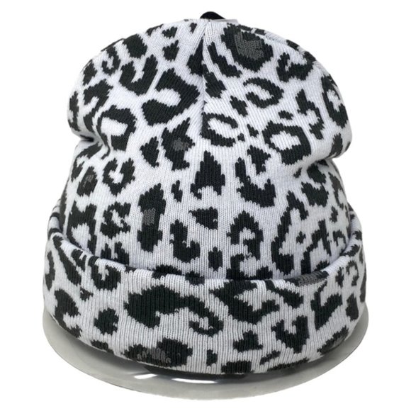 VANS Kids Snow Leopard Beanie Black Gray White Knit Hat One Size VN00036UBDS - Picture 1 of 4